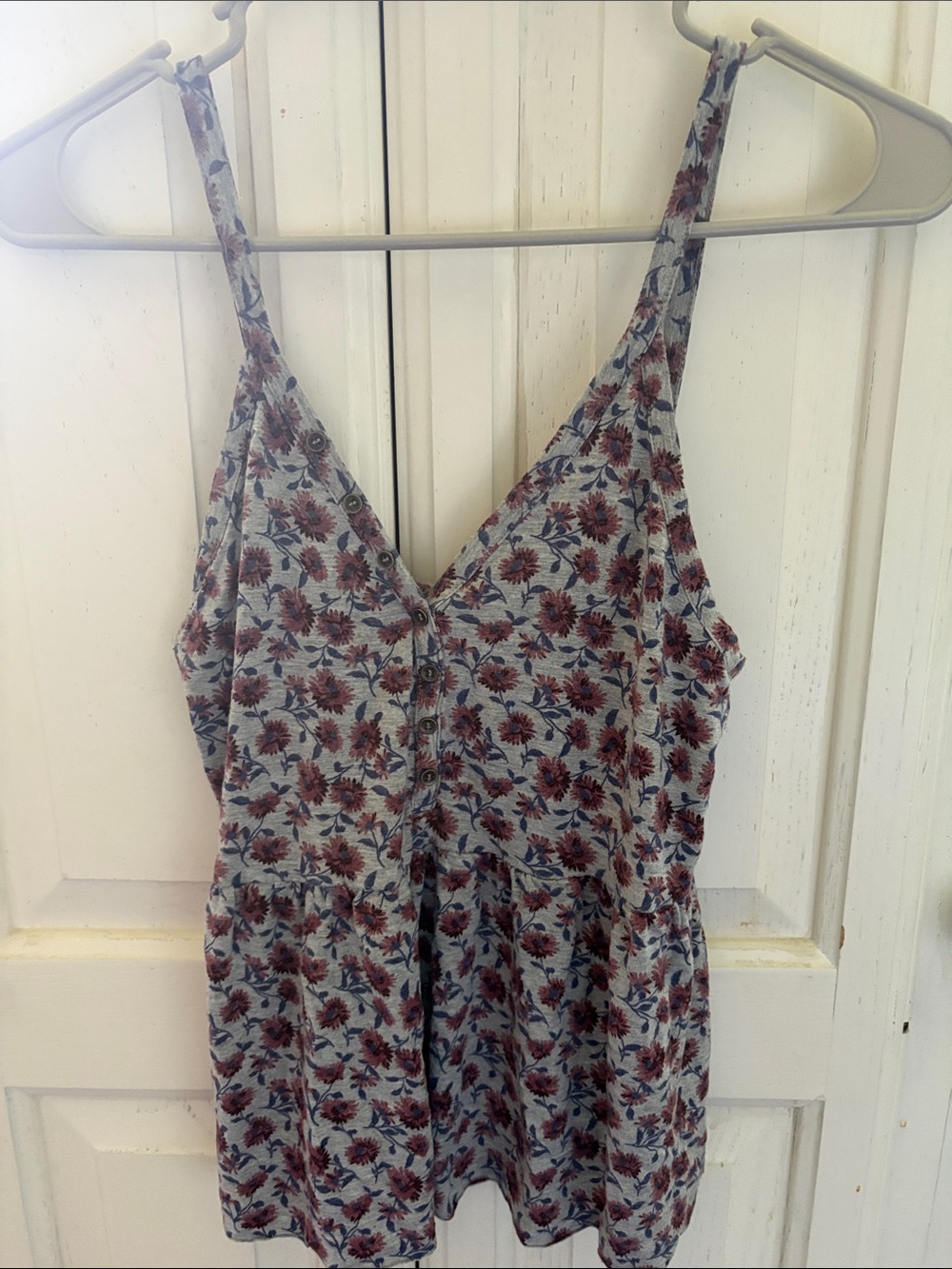 American Eagle Outfitters Floral Button-Front Tank - Gray with Rust Flowers
